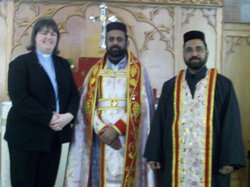 The Rev Louise Stewart with members of the Malankara Syrian Orthodox Church.
